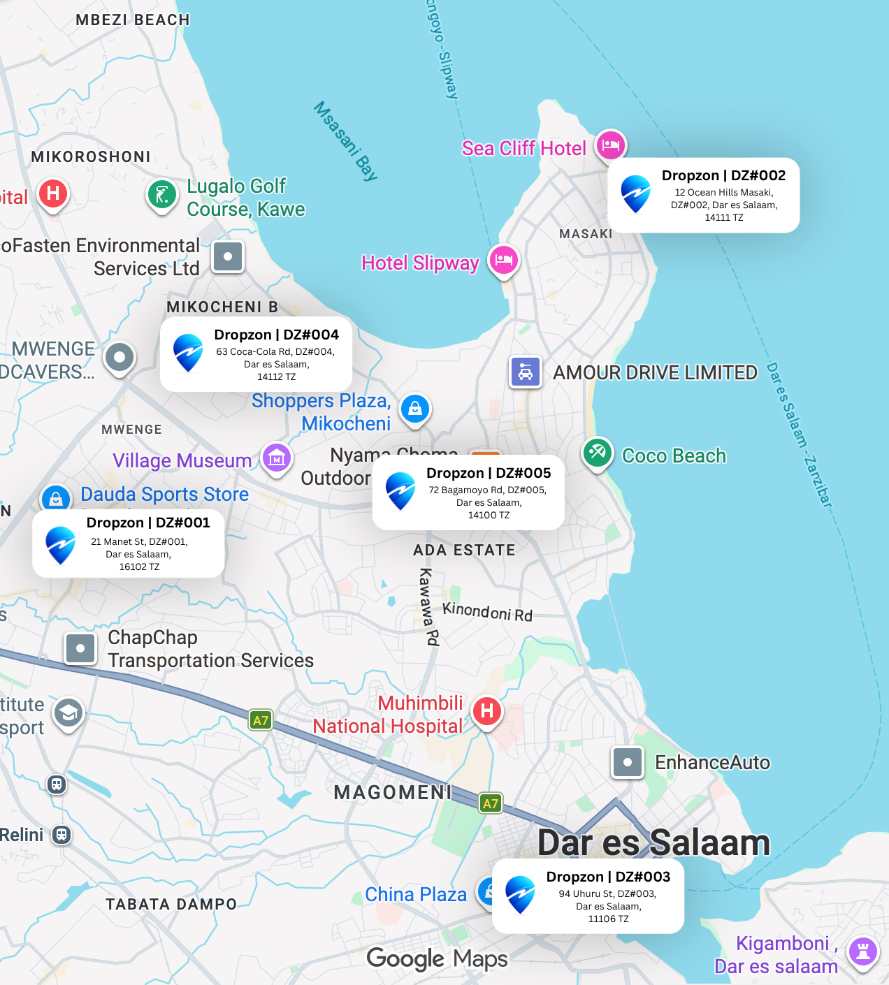 Hernatter, Doordrop, Dropzon Dar es salaam